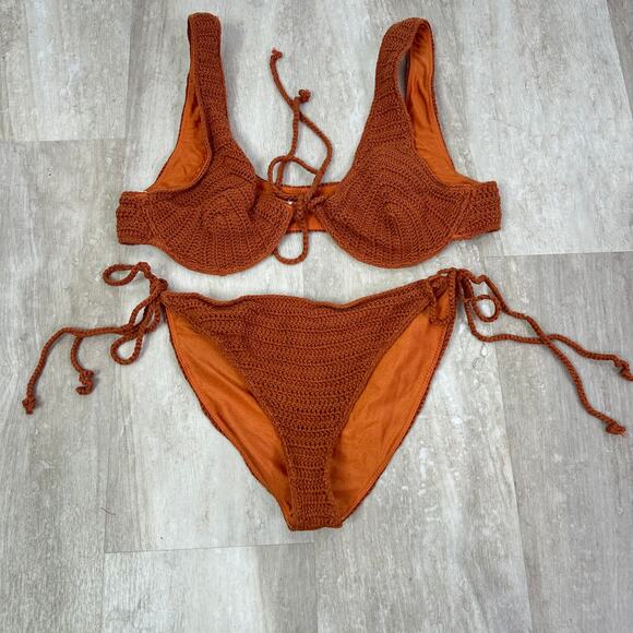LPA Crochet Mystique Bikini Set in Rusty Orange Medium Top Small Bottoms - Picture 2 of 5